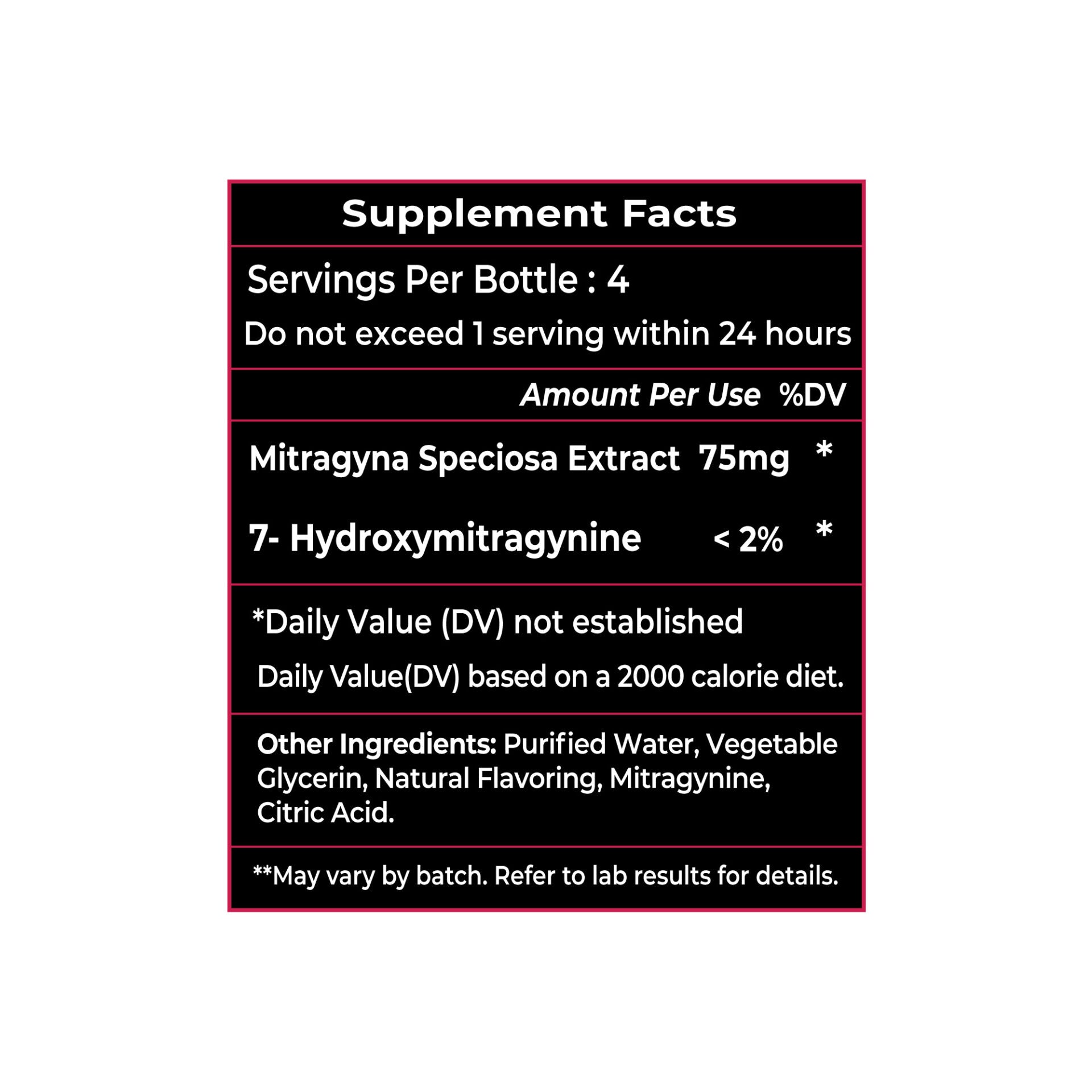 K-Plex Rogue Punch Kratom Extract Shots Supplement Facts