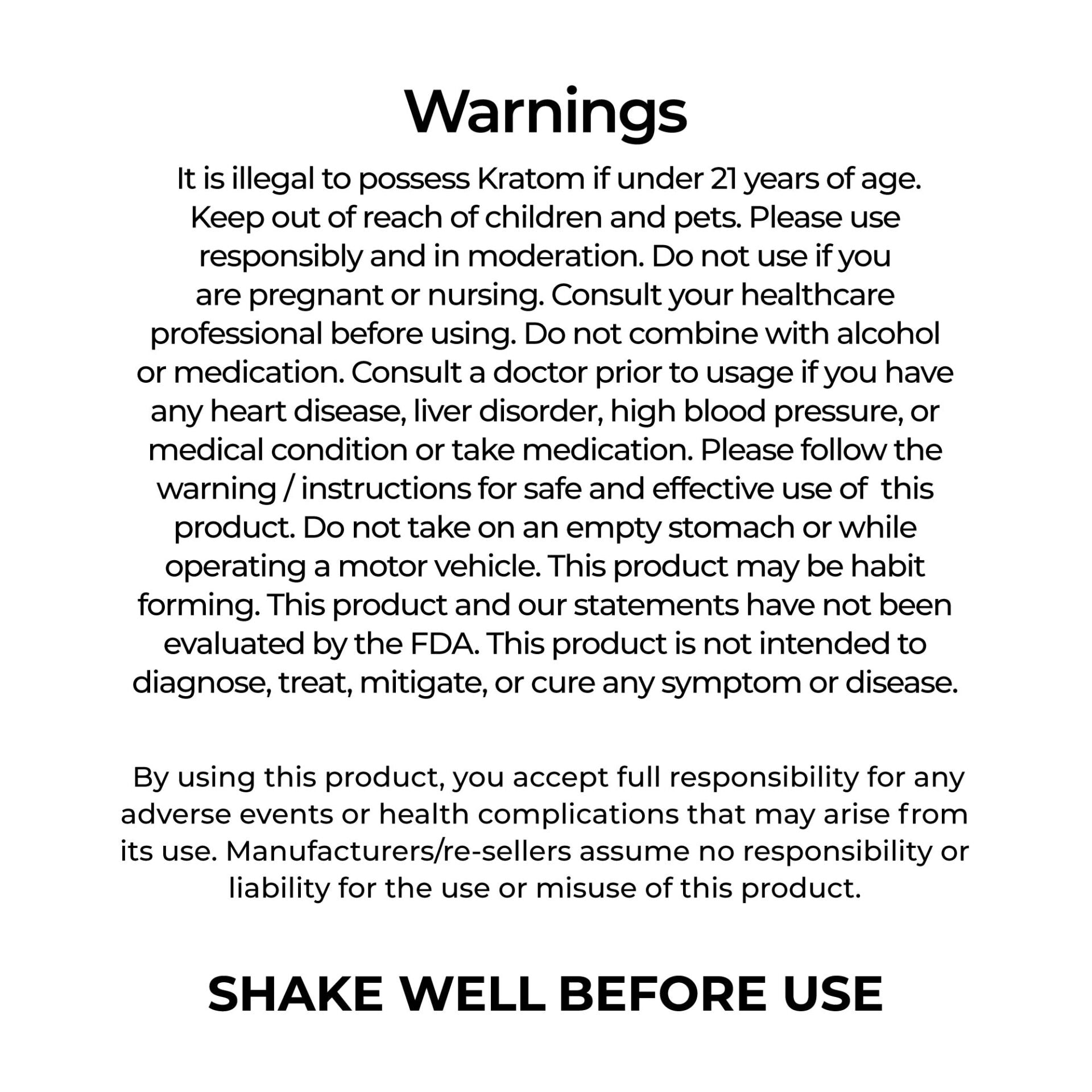 K-Plex Kava Tropical Punch Kratom Extract Shot Warning Statement