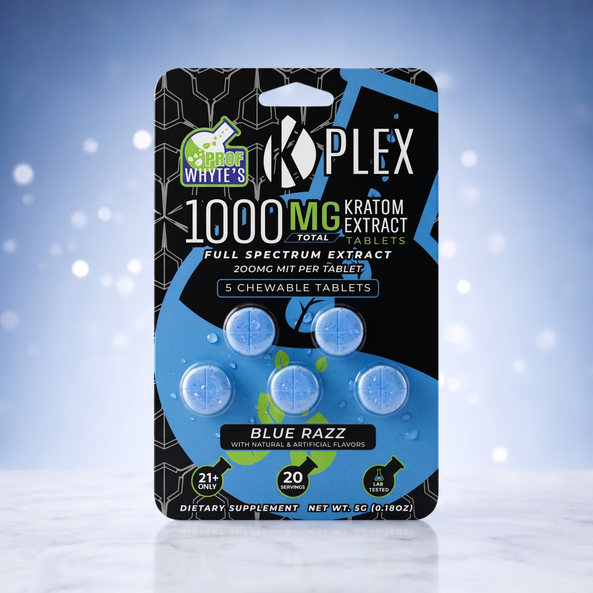 K-Plex Blue Razz Kratom Extract Tablets